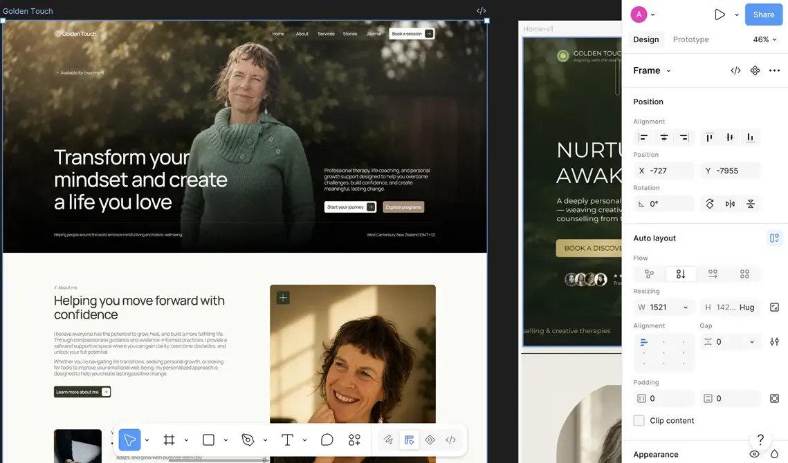 A client website being designed in Figma