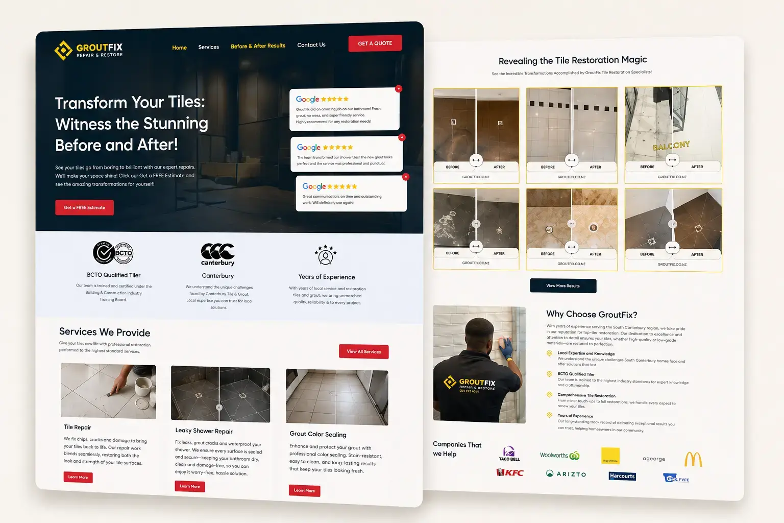 GroutFix — web design website designed by Amar