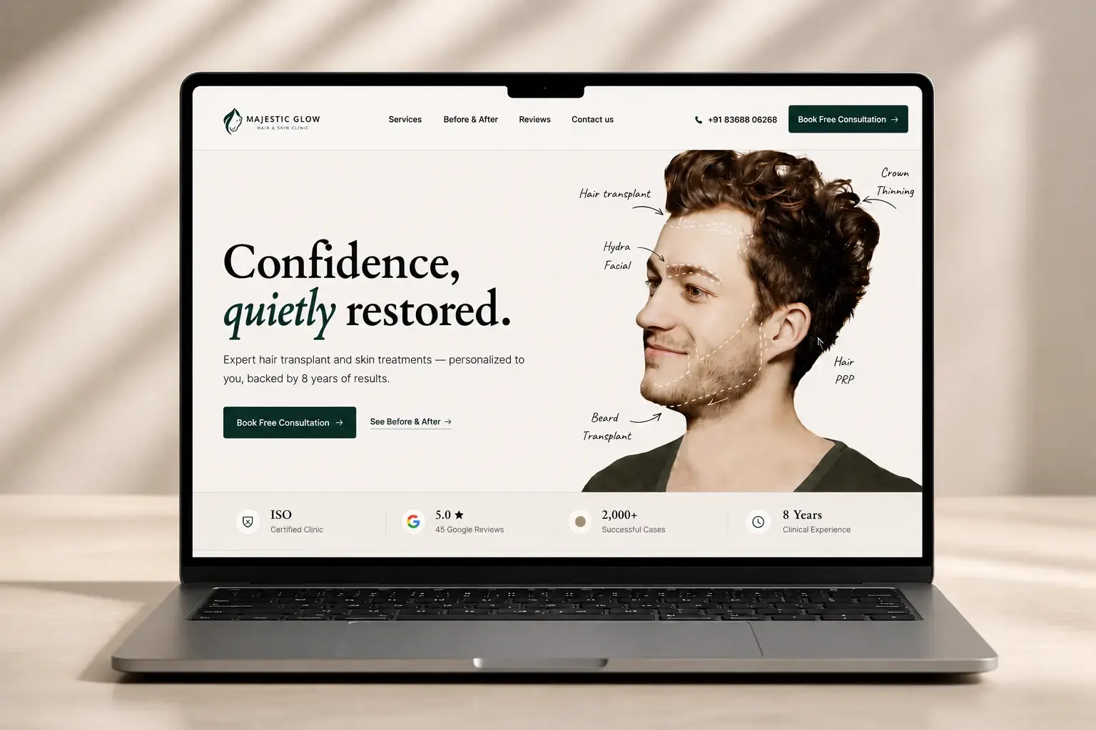 Majestic Glow — web design website designed by Amar